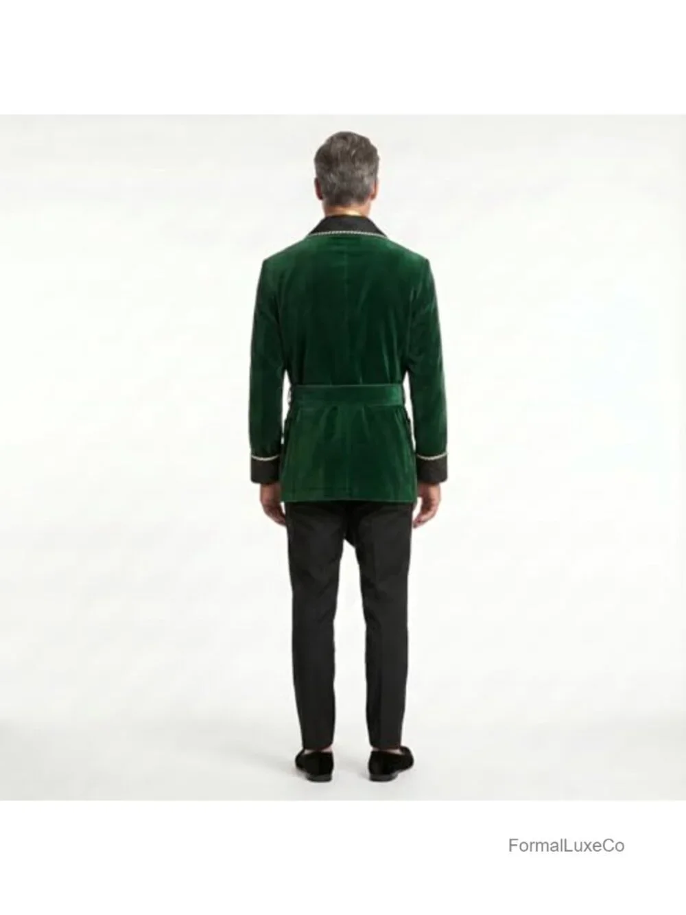 Men's Velvet Smoking Jacket Shawl Lapel Belted Blazer Coat